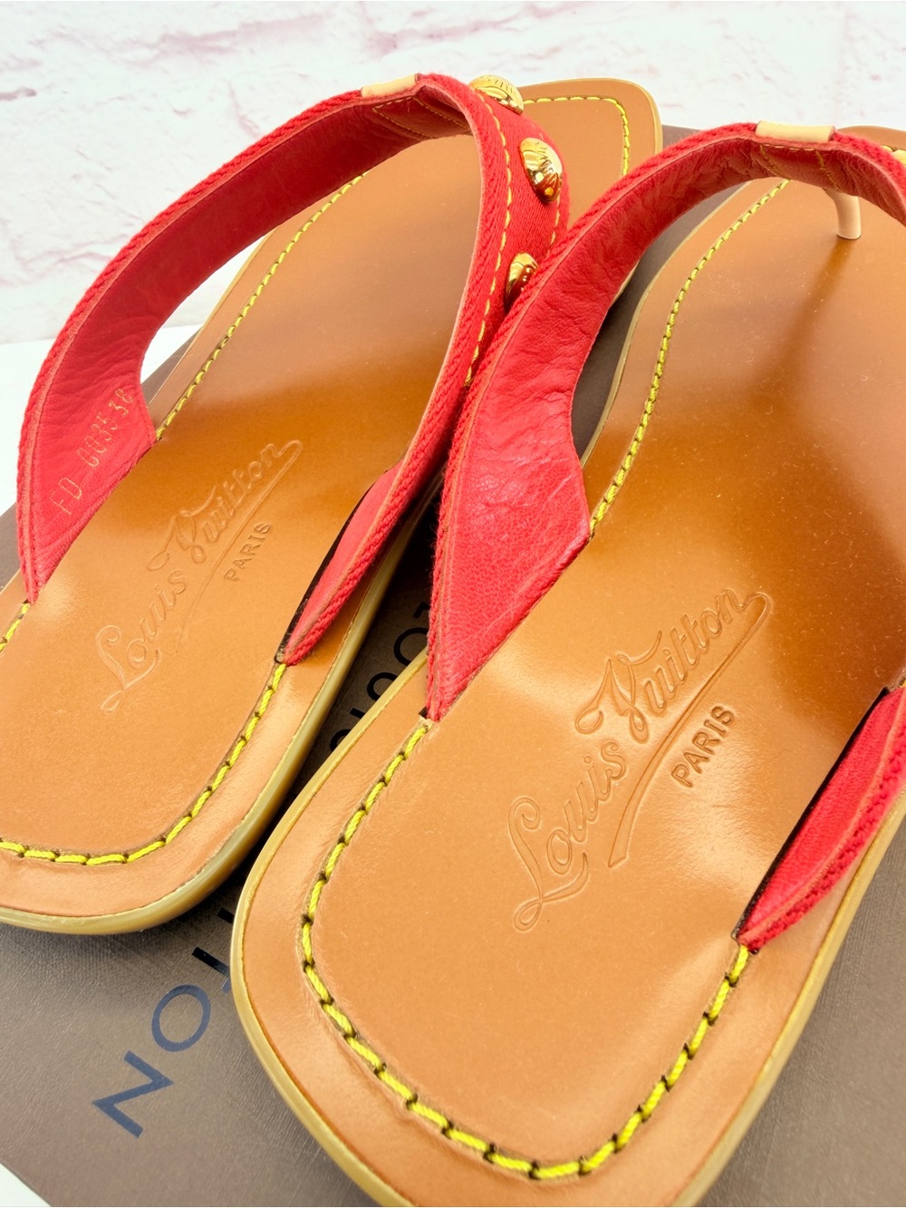 Louis Vuitton Sunny Red Studded Thong Sandals 38 - Picture 7 of 10